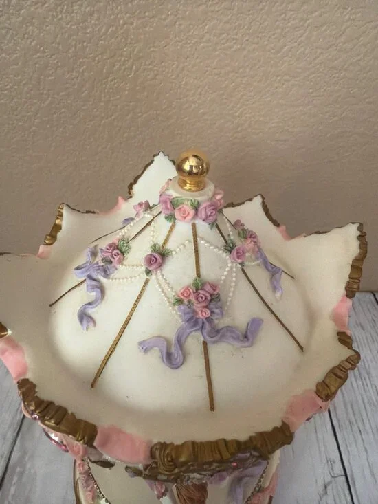 RARE San Francisco Music Box Dual Counter Rotating Angel 3-Horse Carousel - Picture 7 of 10